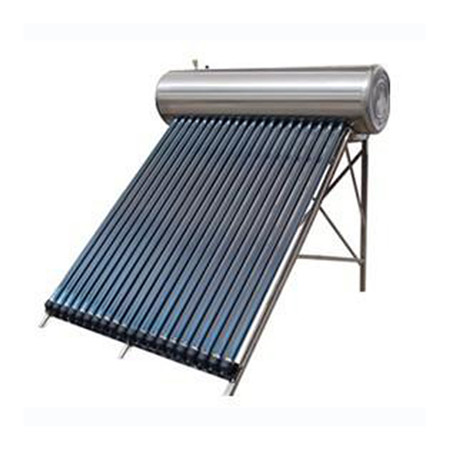 Delt solvarmesystem med trykk består av flat solcelleoppsamler, vertikal varmtvannstank, pumpestasjon og ekspansjonsfartøy